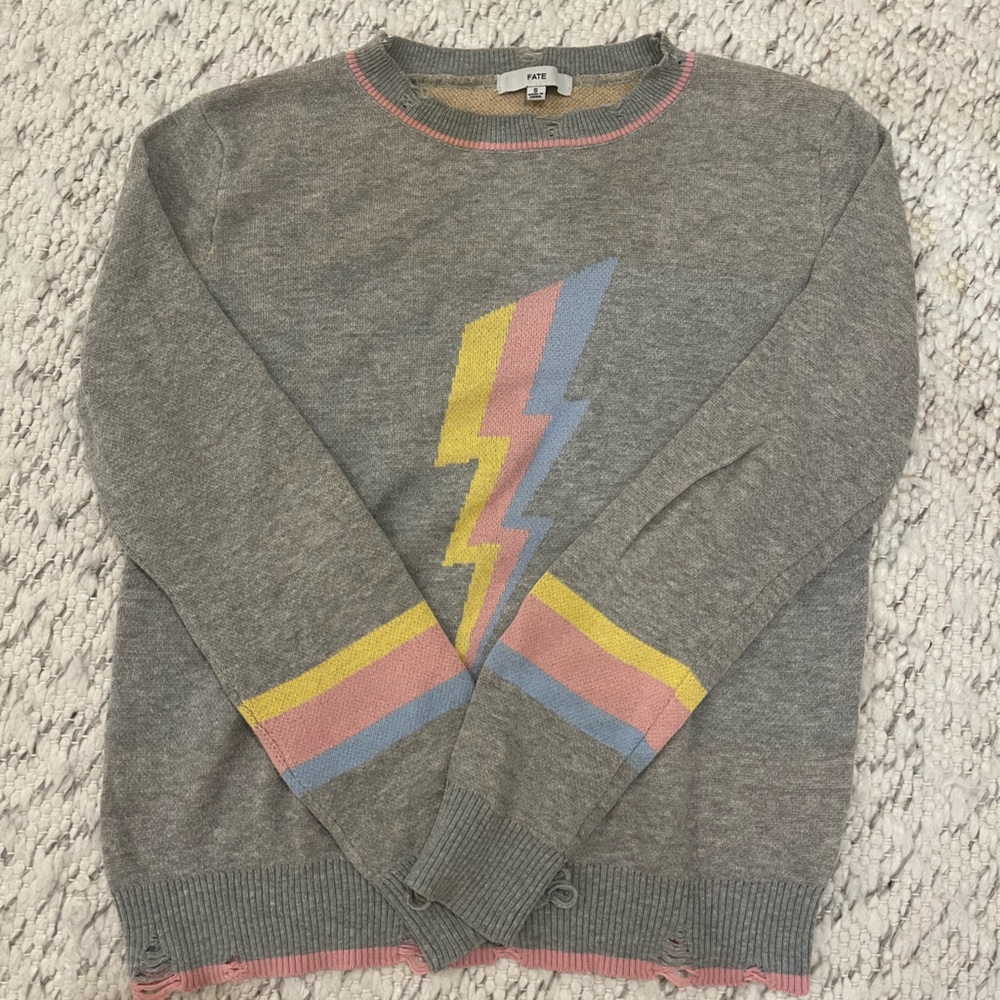 Fate Pastel Distressed Lightning Bolt Sweater